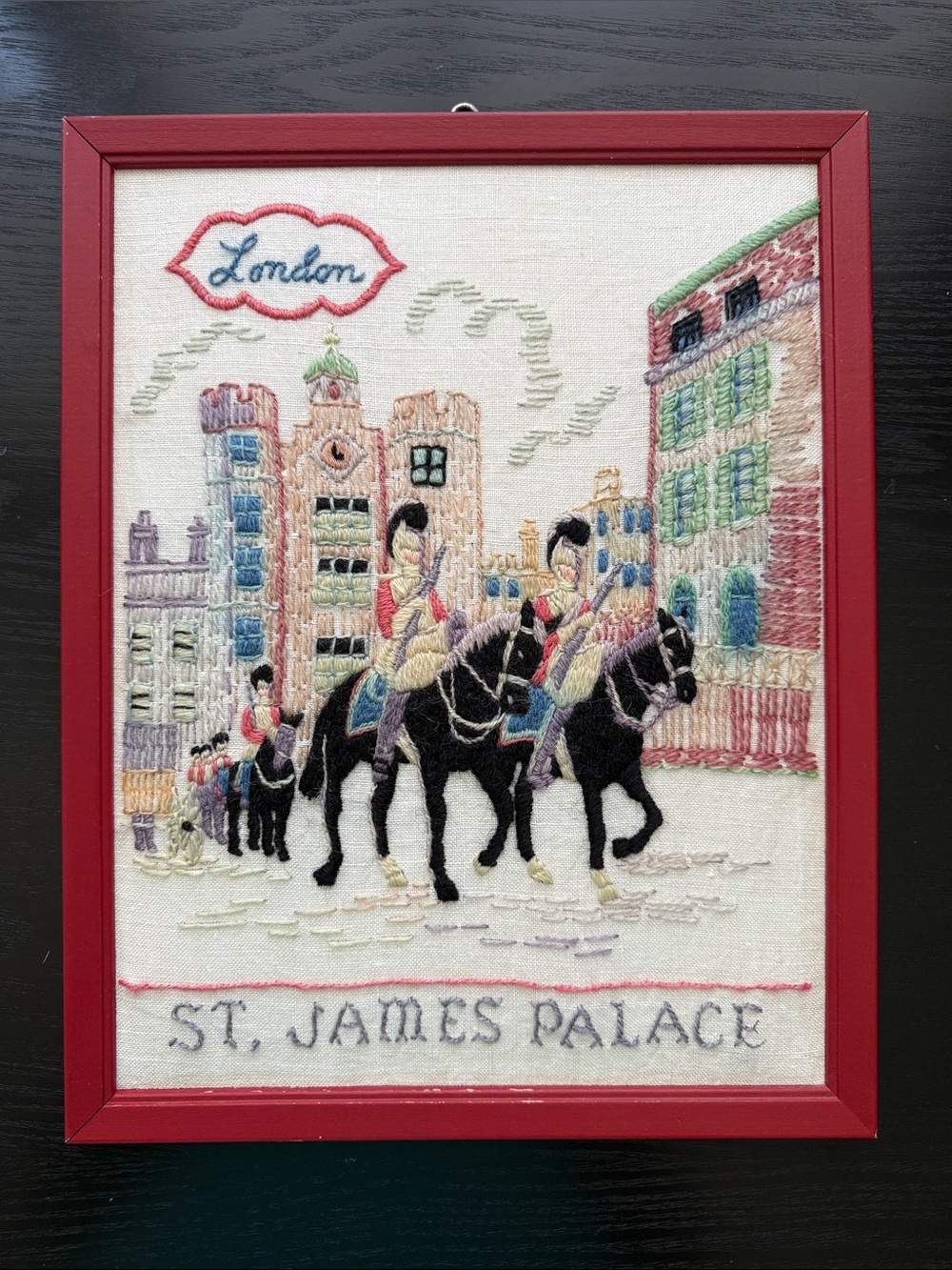 Embroidered St. James Palace London Wall Art - Red Frame